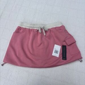 Women's Medium GOLD HINGE Desert Rose Bungee Hem Bubble Mini Skirt Skort NEW